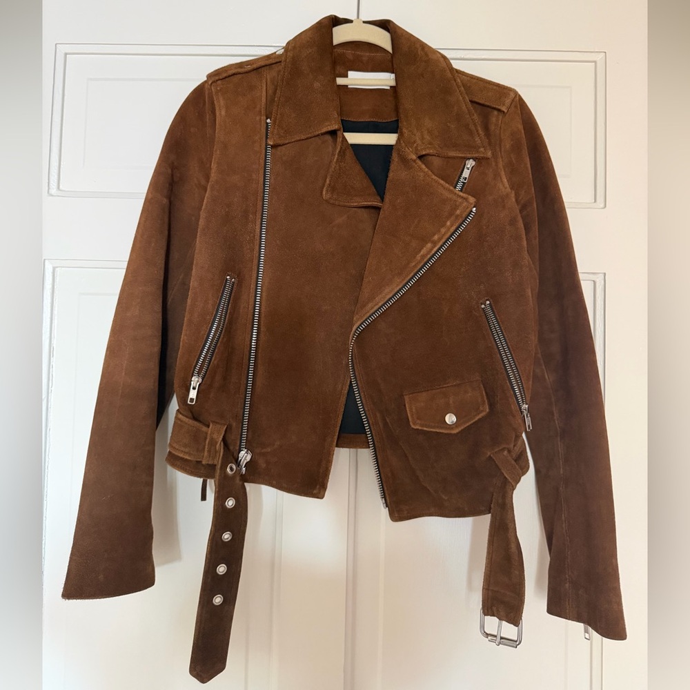 A.L.C. Chestnut Brown Suede Moto Jacket